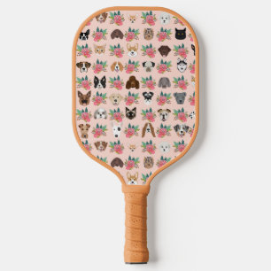 Dogs and Cats Pink Floral Pickleball Paddle