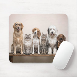 Dogs and Cats with Quirky Glasses Mouse Pad