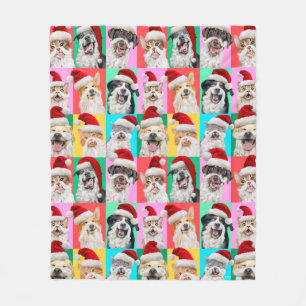 Dogs and Cats with Santa Beard Fleece Blanket