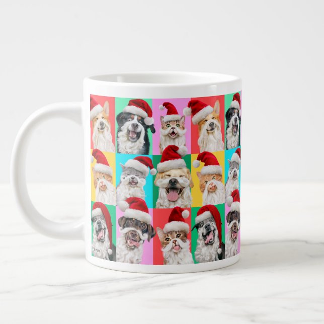Dogs and Cats with Santa Beard Large Coffee Mug (Left)