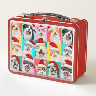 Dogs and Cats with Santa Beard Metal Lunch Box