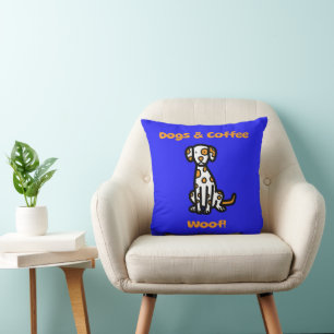 Dogs and Coffee Woof! Throw Pillow