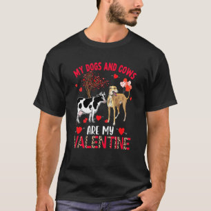 Dogs And Cows Are My Valentine Whippet With Cow Fa T-Shirt