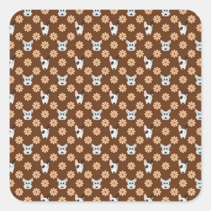 Dogs and Flowers Brown Square Sticker