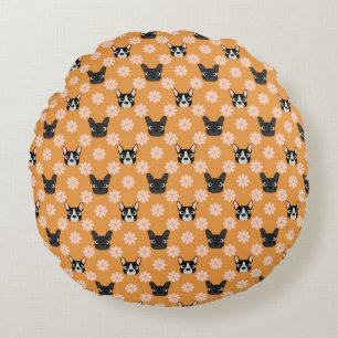 Dogs and Flowers Gold Round Pillow