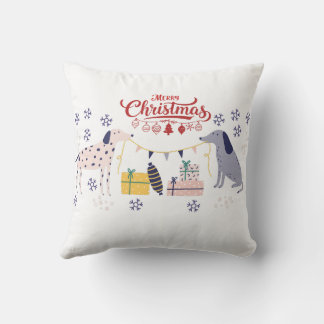 Dogs and Gifts Merry Christmas Throw Pillow