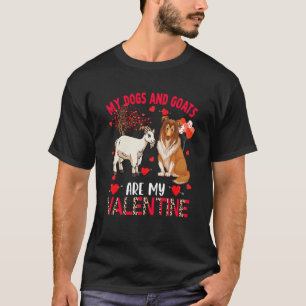 Dogs And Goats Are My Valentine Sheltie With Goat  T-Shirt