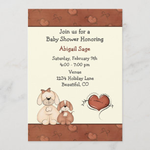 Dogs and Hearts Baby Shower Invitation for Girls