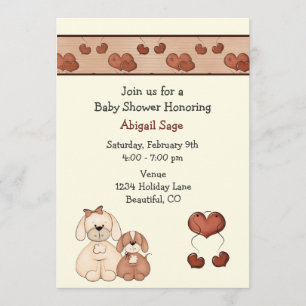 Dogs and Hearts Baby Shower Invitation for Girls