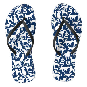 Dogs and paws pattern 02.b DBlue BG Flip Flops