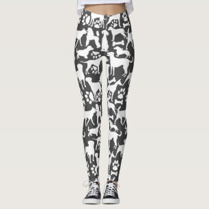Dogs and paws pattern 02.b DGrey BG Leggings