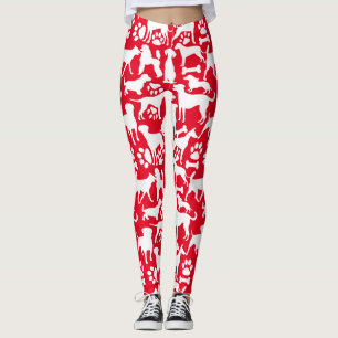 Dogs and paws pattern 02.b Red BG Leggings