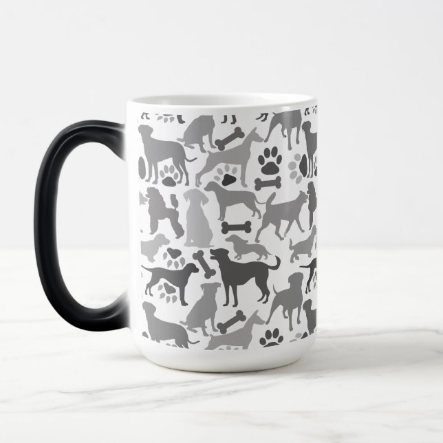Dogs and paws pattern 03.b White BG Magic Mug (Left)