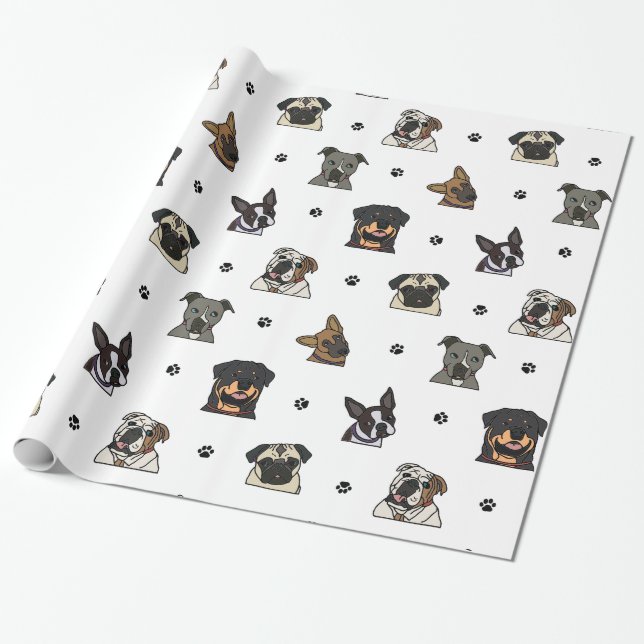 Dogs and Paws Wrapping Paper (Unrolled)