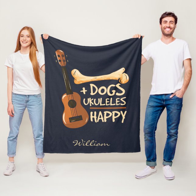 Dogs and Ukulele Makes Me Happy Fleece Blanket (In Situ)