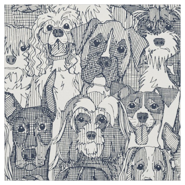 dogs aplenty indigo pearl fabric (Swatch)