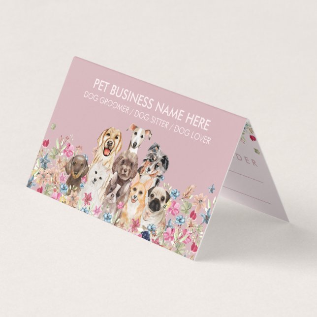 Dogs Appointment Reminder Loyalty Flowers Paws Business Card (Front)
