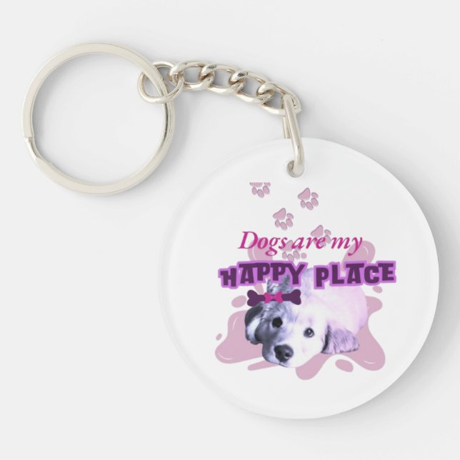 Dogs are a my happy place sticker  keychain (Front)
