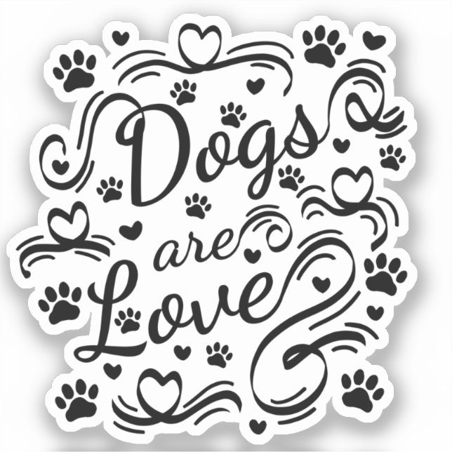 Dogs Are Love Paw And Hearts Typography (Front)