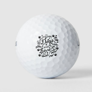 Dogs Are Love Paw And Hearts Typography Golf Balls
