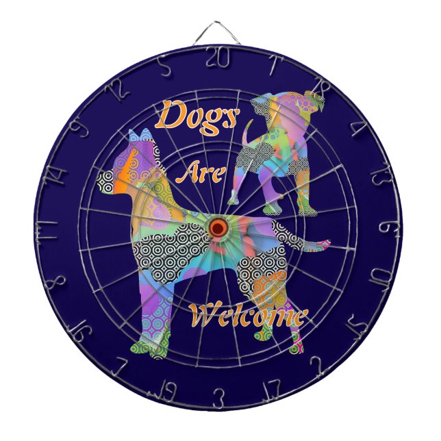 Dogs Are Welcome Dk Blue Dartboard (Front)