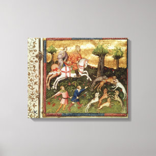 Dogs attacking a leopard, from a book canvas print