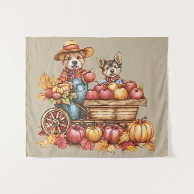 Dog's Autumn Applecart Tapestry (Front (Horizontal))