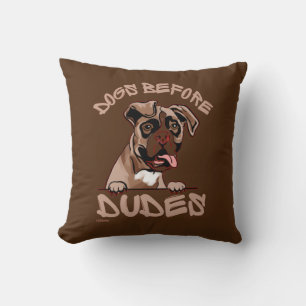 DOGS BEFORE DUDES Olde English Bulldog funny dog Throw Pillow