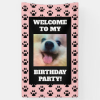 Dogs Birthday Party Photo Pink Black Paw Prints