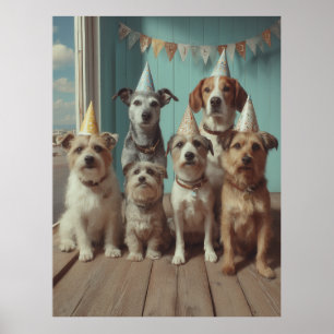 Dogs Birthday Party with Festive Hats Poster