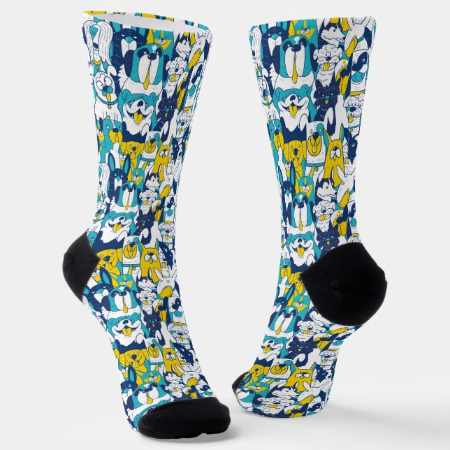Dogs Blue Yellow  Socks (Angled)