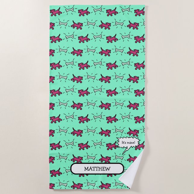 Dogs Bone Graffiti Style Name Choose Colour Beach Beach Towel (Front)