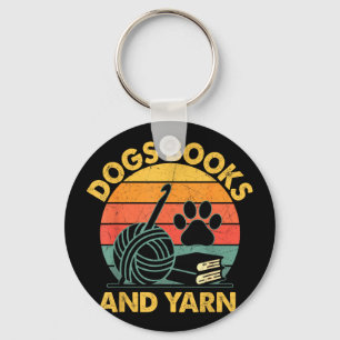 Dogs books and yarn funny crocheting retro keychain
