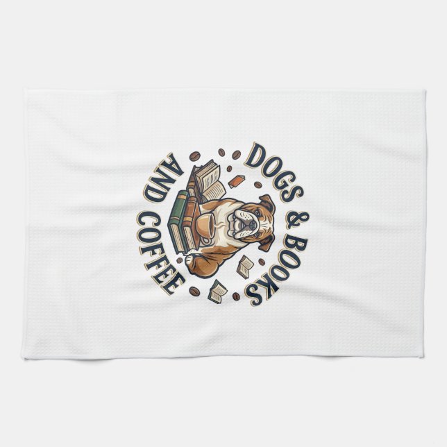 Dogs Books Coffee Bulldog Stack Cup_1 Kitchen Towel (Horizontal)