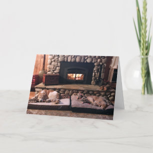 Dogs by Fireplace Holiday Card