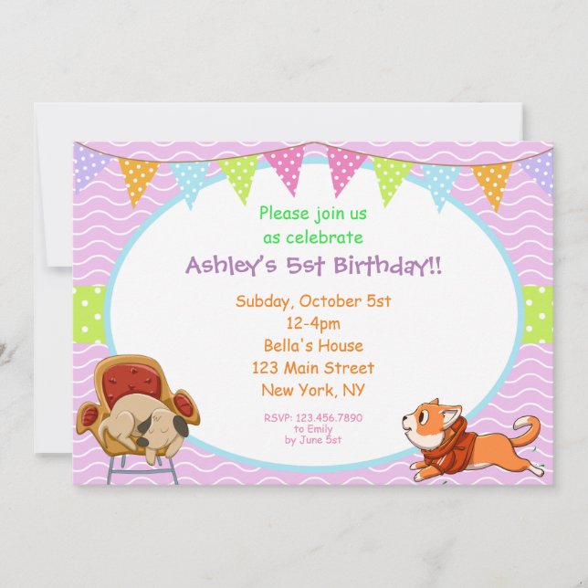 Dogs Cartoon Cute Invitation (Devant)