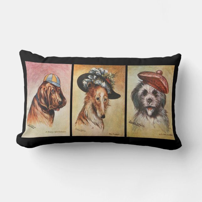 Dogs, cartoon triptych lumbar pillow (Front)