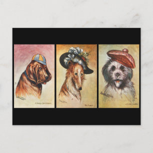 Dogs, cartoon triptych postcard