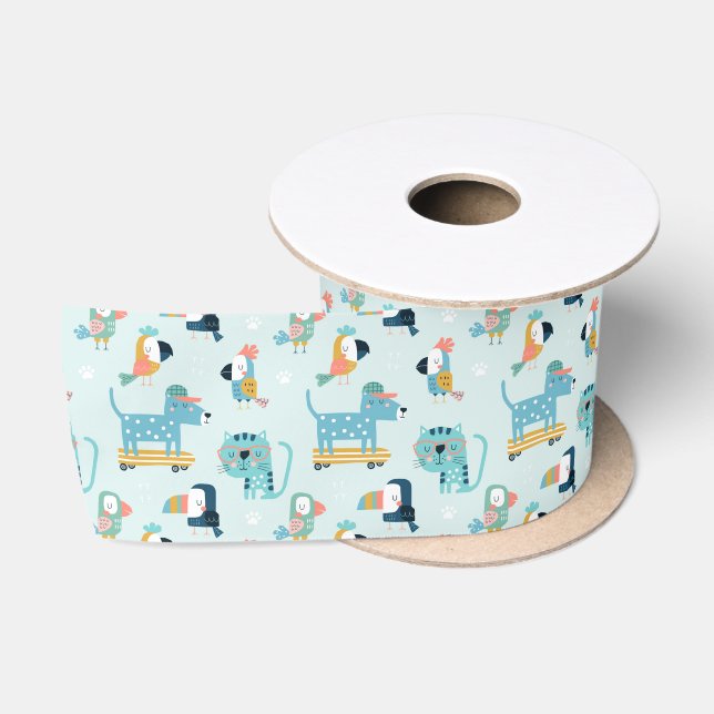 Dogs cats and birds Ribbon Satin Ribbon (Spool)