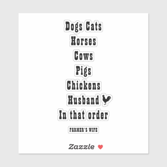 DOGS CATS HORSES COWS IN THAT ORDER- FARMER'S WIFE (Sheet)