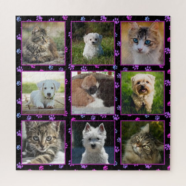 Dogs Cats Pink Purple Blue Paw Prints Pet Photos Jigsaw Puzzle (Vertical)