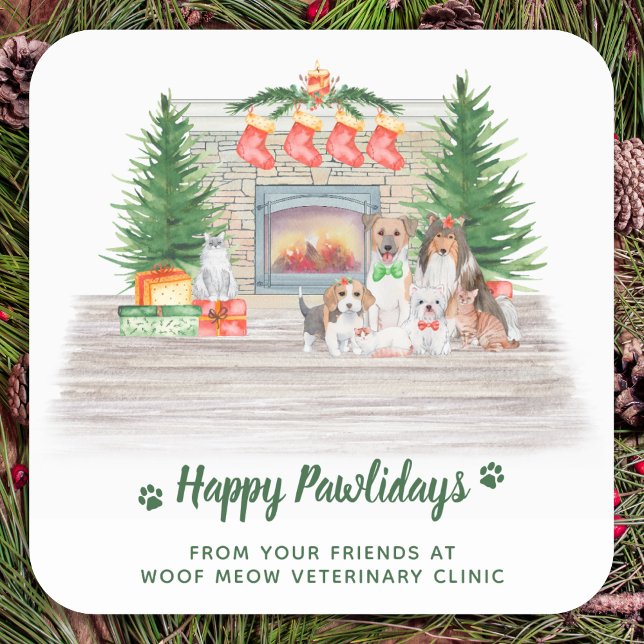 Dogs Cats Puppies Kitten Happy Pawlidays Christmas Square Sticker (Creator Uploaded)