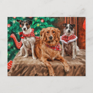 Dogs celebrating Christmas Holiday Postcard