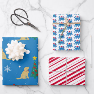 Dogs Crabs Christmas Tree Gift Wrap Set of 3
