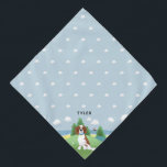 Dogs Cute and Chic Blue Spaniel Pet Bandana<br><div class="desc">This cute and chic dog bandana features an adorable springer spaniel dog cartoon with green hills,  a blue sky with clouds,  and a beach in the background. There is also space for you to add your dog's name. The perfect gift for any dog or new puppy!</div>