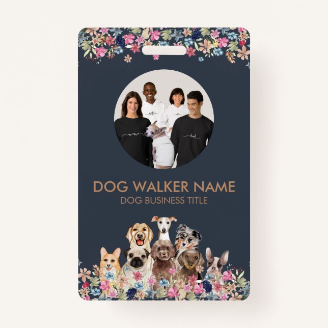 Dogs Cute Floral Photo Badge (Front)
