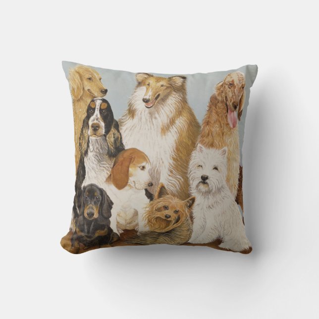 Dogs' Dinner Throw Pillow (Front)