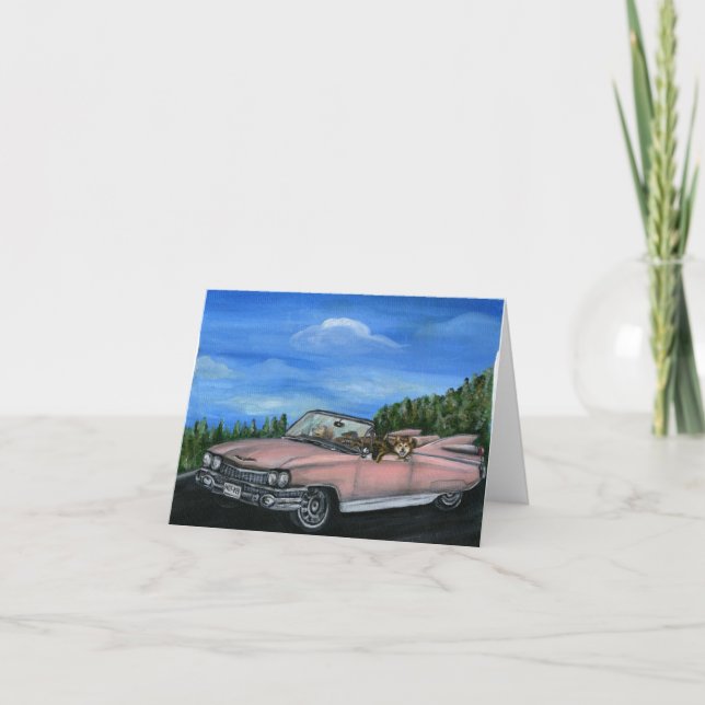Dogs Driving A Retro Car Note Cards (Front)