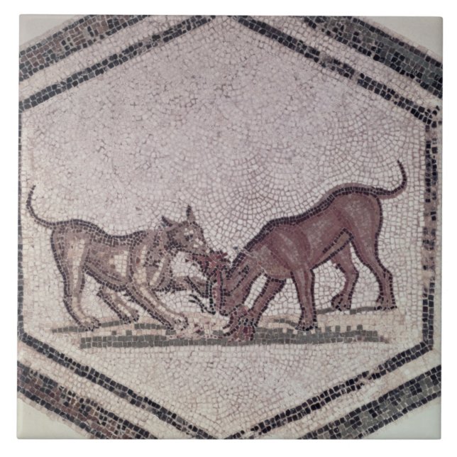 Dogs Fighting for a Bird, Roman, 2nd-3rd century ( Tile (Front)