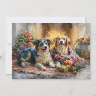 Dogs Fireplace Christmas Gifts  Holiday Card